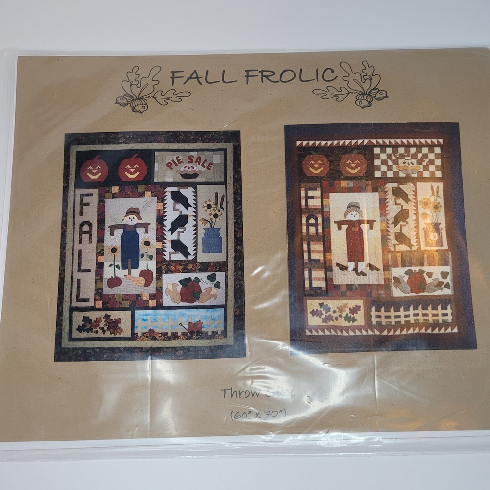 Calico Annies Fall Frolic Quilt Pattern Throw 60x72 Brown New Sampler Scarecrow